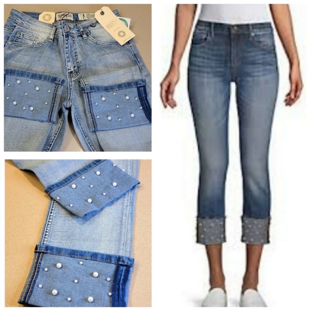 Denim Blvd Skinny Cuffed Pearl  Denim Jeans
